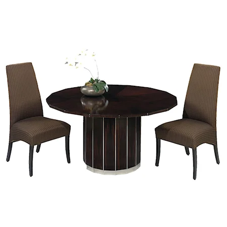 Milan Art Deco Faceted Base w/Faceted 60 Inch Round Mahogany Veneer Top Table