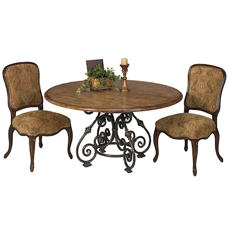 Loveland Table with Scrolled Metal Base & 60 Inch Round Solid Wood Top