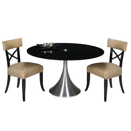 Del Mar Table with Spun Aluminum w/54 Inch Round Silk Screened Black Glass Top