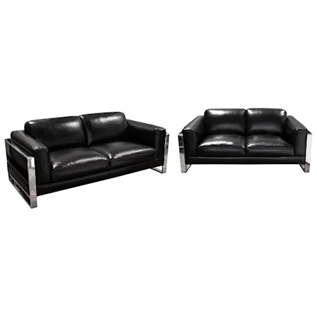 Sofa and Loveseat Set with Polished Stainless Steel Arm