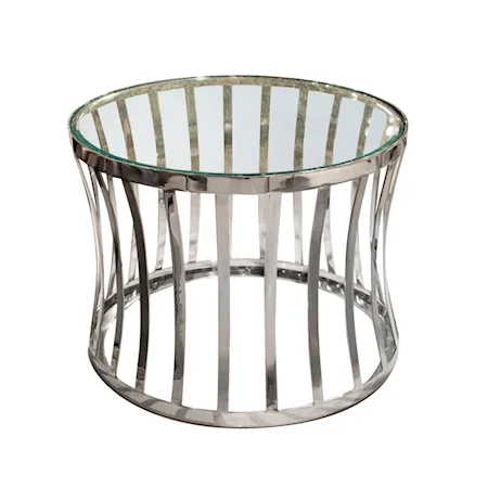 Round Stainless Steel End Table with Glass Top