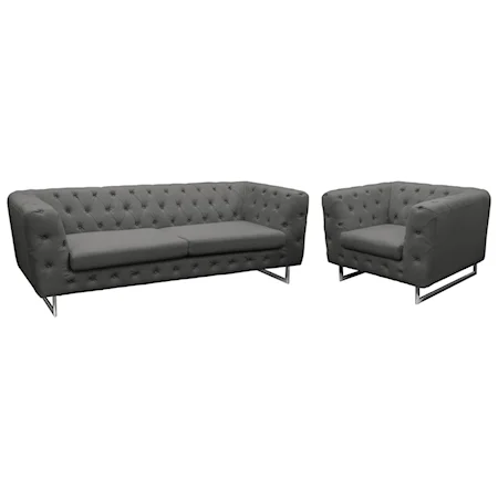 Tufted Sofa and Chair Set with Metal Legs