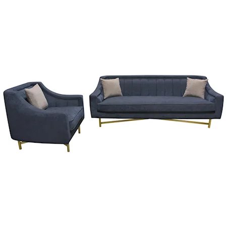 Sofa and Chair Set with Gold Metal Criss-Cross Frame