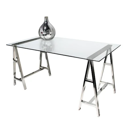 Stainless Steel Desk with Clear Glass Top