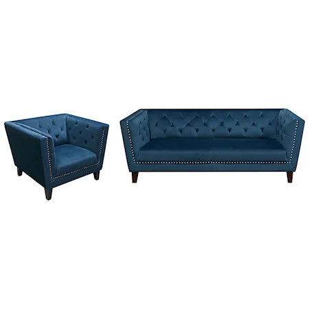 Sofa and Chair Set with Tufted Backs and Nailhead Trim