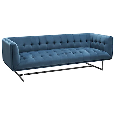 Tufted Sofa in Royal Blue Velvet with Metal Legs