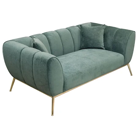 Loveseat in Bay Green Fabric with Gold Leg and Trim