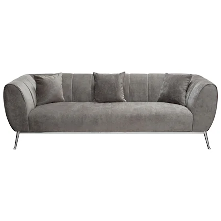 Sofa in Plush Grey Fabric w/ Silver Leg & Trim