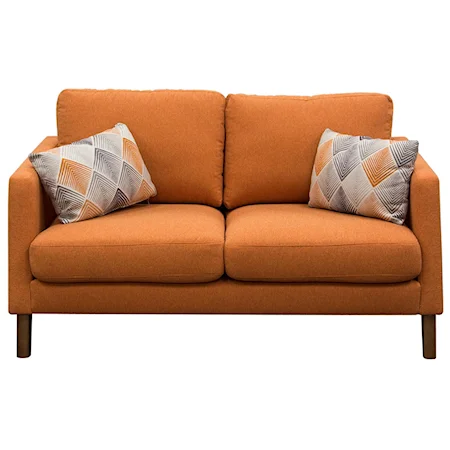 Solid Fabric Loveseat with 2 Patterned Accent Pillows