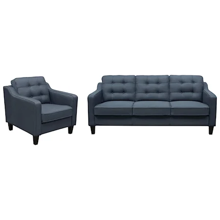 Contemporary Sofa and Chair Set with Button Tufting