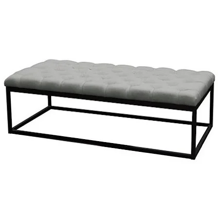 Black Powder Coat Metal Large Linen Tufted Bench