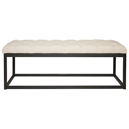 Black Powder Coat Metal Small Linen Tufted Bench