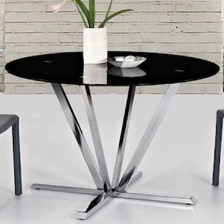 Round Black Glass Dining Table with Chrome Base