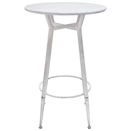 Round Metal Bar Height Table in Antique White Finish