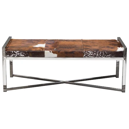 Hide Accent Bench with Polished Stainless Steel Frame