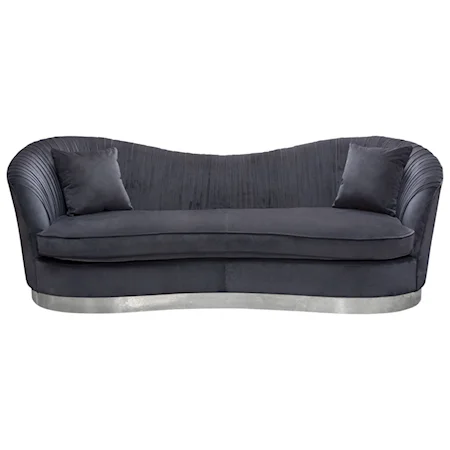 Glam Contoured Sofa with Pleated Detail and Stainless Steel Trim