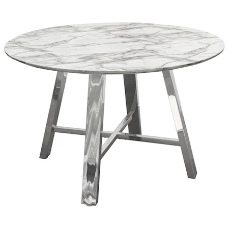 Contemporary Round Dining Table with Faux Marble Top