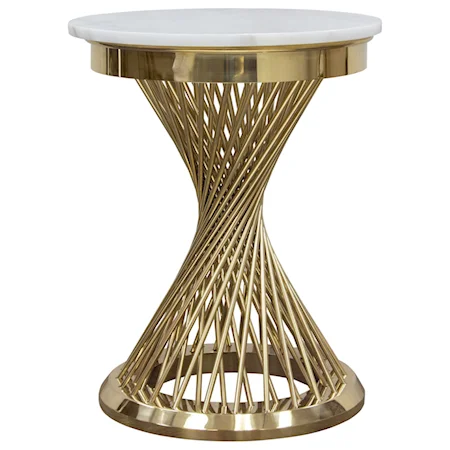 Glam Round End Table with Genuine Marble Top