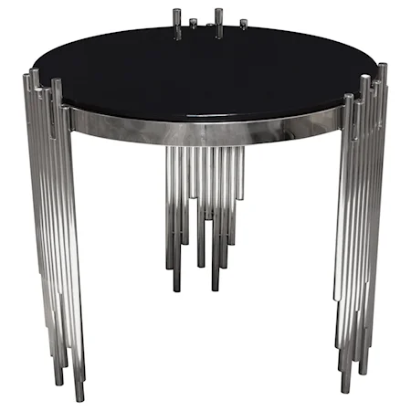 Round End Table with Black Tempered Glass