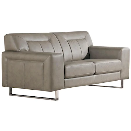 Leatherette Loveseat with Chrome Metal Base and Tufted Detail