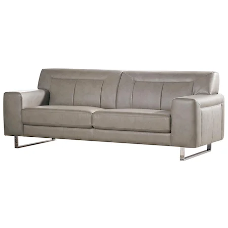 Leatherette Sofa with Chrome Metal Base and Tufted Detail