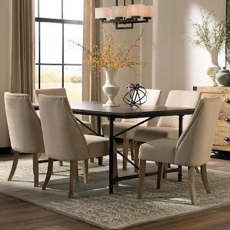 Bluestone Table and Beige Upholstered Chair Set