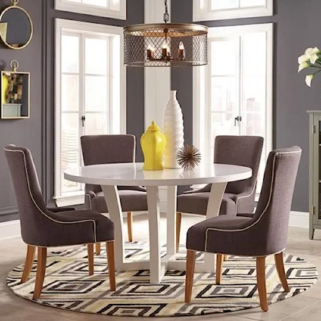 White Round Table and Upholstered Chair Set