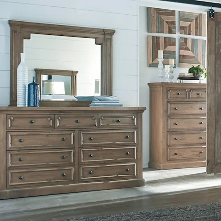 Dresser and Mirror Set with Column Details