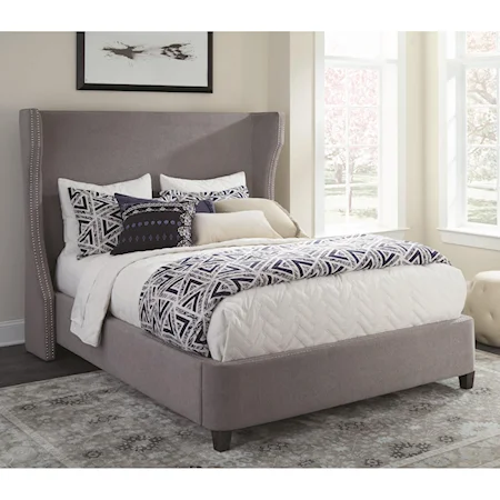 Upholstered Full Bed with Demi-Wing Headboard