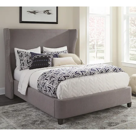 Upholstered King Bed with Demi-Wings