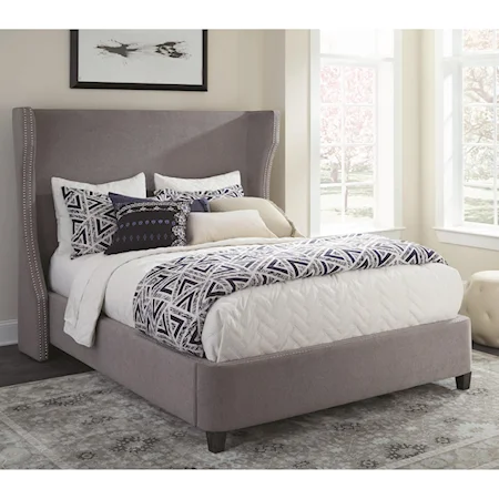 Upholstered California King Bed with Demi-Wing Headboard