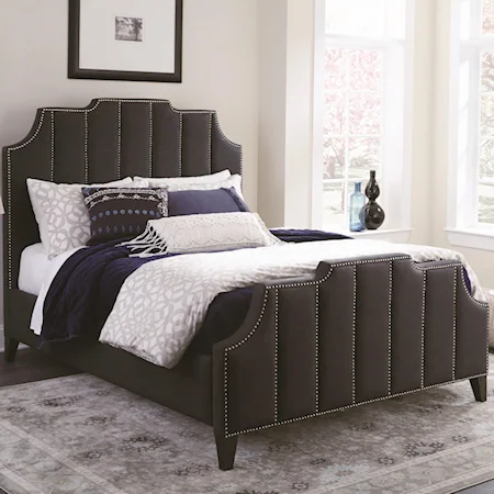 Upholstered King Bed with Nailhead Trim