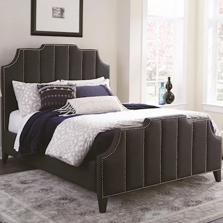 Upholstered California King Bed with Nailhead Trim