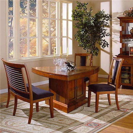 Triangular Dining Table, Upholstered Bench, and Dining Side Chair Set