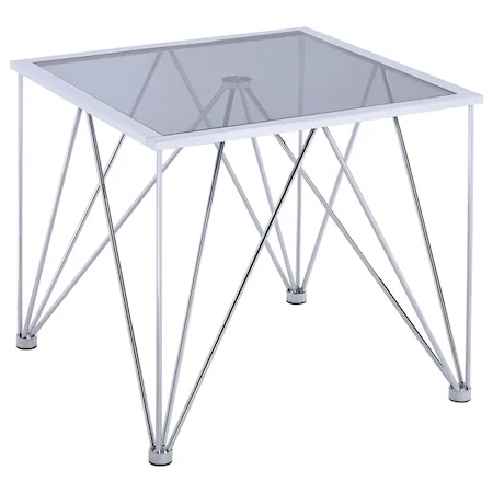 Contemporary Square End Table with Glass Top
