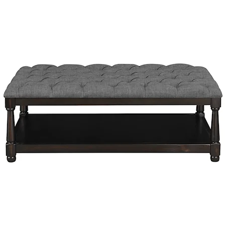 Transitional Tufted Table Ottoman with Shelf