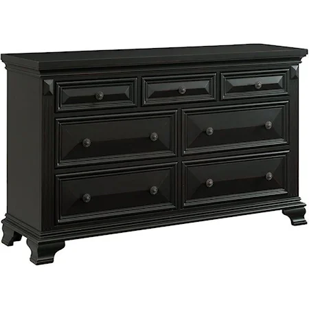 Traditional 7-Drawer Dresser with Fluted Pilasters