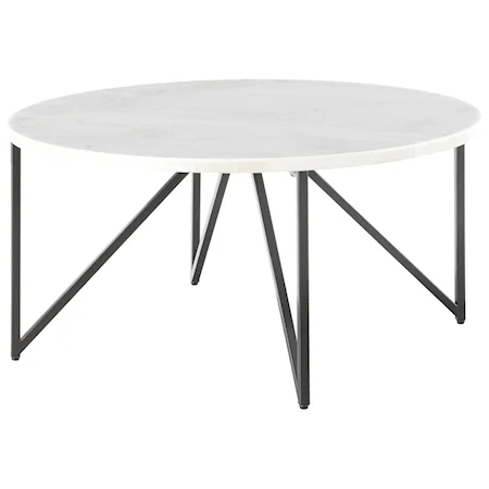 Contemporary Round Coffee Table with Marble Top