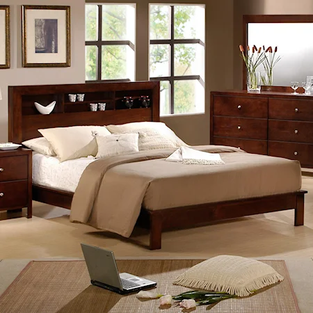 King Contemporary Rich Brown Bookcase Bed