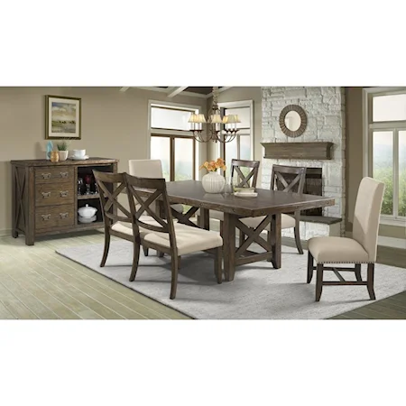 Rustic Table Set with X-Back Dining Bench