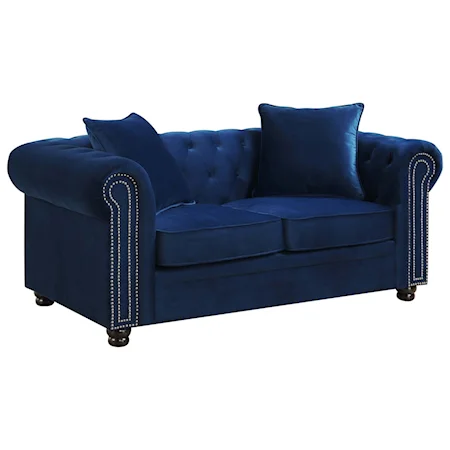 Transitional Chesterfield Loveseat with Nailhead Trim