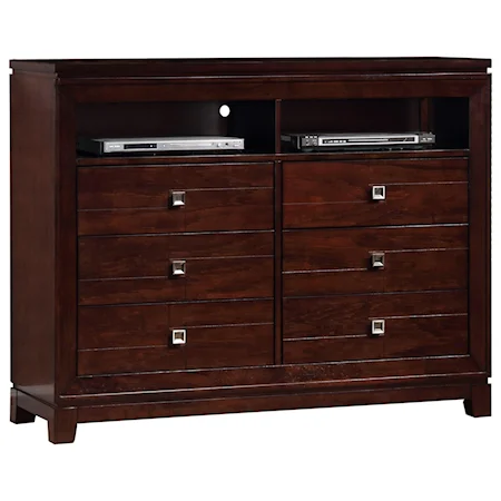 Casual 6-Drawer Media Chest with Wire Access Holes