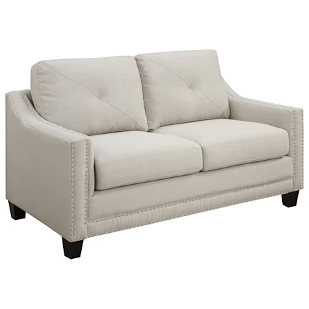Transitional Loveseat with Nailhead Trim and Button Tufting