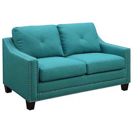 Transitional Loveseat with Nailhead Trim and Button Tufting