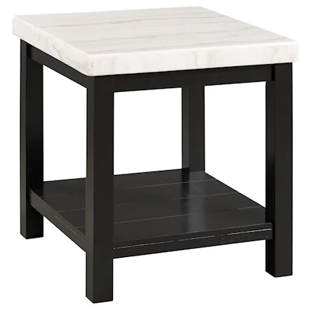 Contemporary End Table with Marble Top and Open Shelf