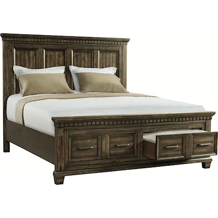 Traditional King Panel Bed with Footboard Drawers