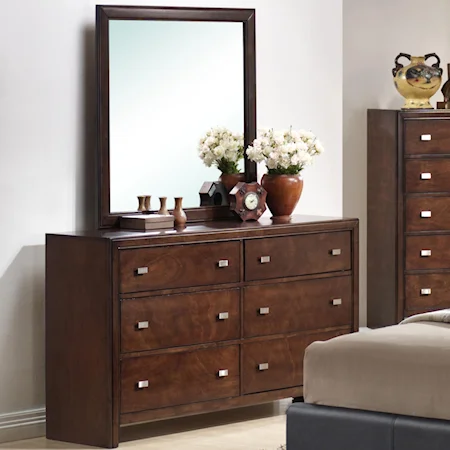 Six-Drawer Dresser & Square Mirror Combination