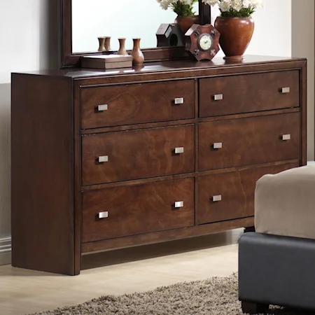 Transitional Six-Drawer Dresser with Contrasting Nickel Hardware