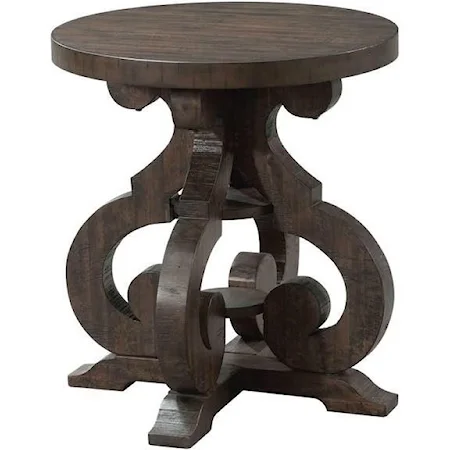 Round End Table with Scrolled Pedestal Base
