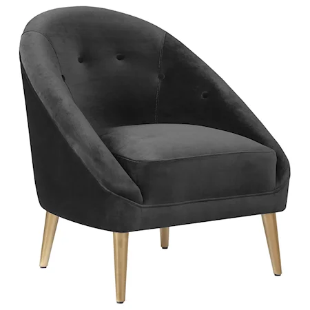 Contemporary Trinity Accent Chair with Stainless Gold Legs and Button Tufting